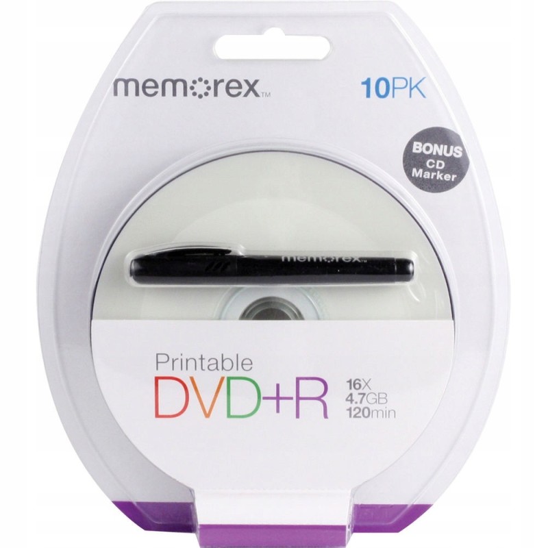 Memorex DVD+R 4,7GB x16 printable 10szt + marker